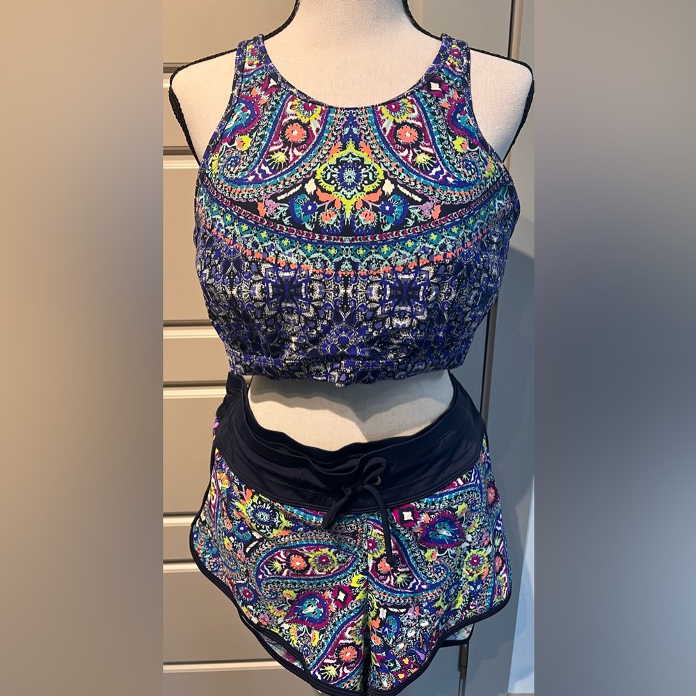 Athleta High Neck Bathing Suit Top with matching Swim Shorts